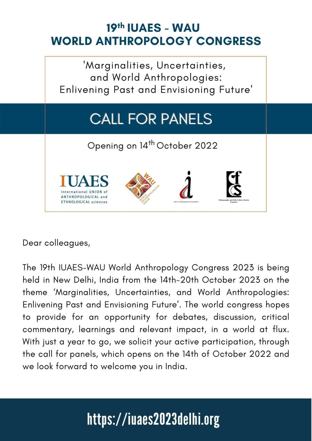 Call for Panels Opening Soon 19th IUAESWAU World Anthropology